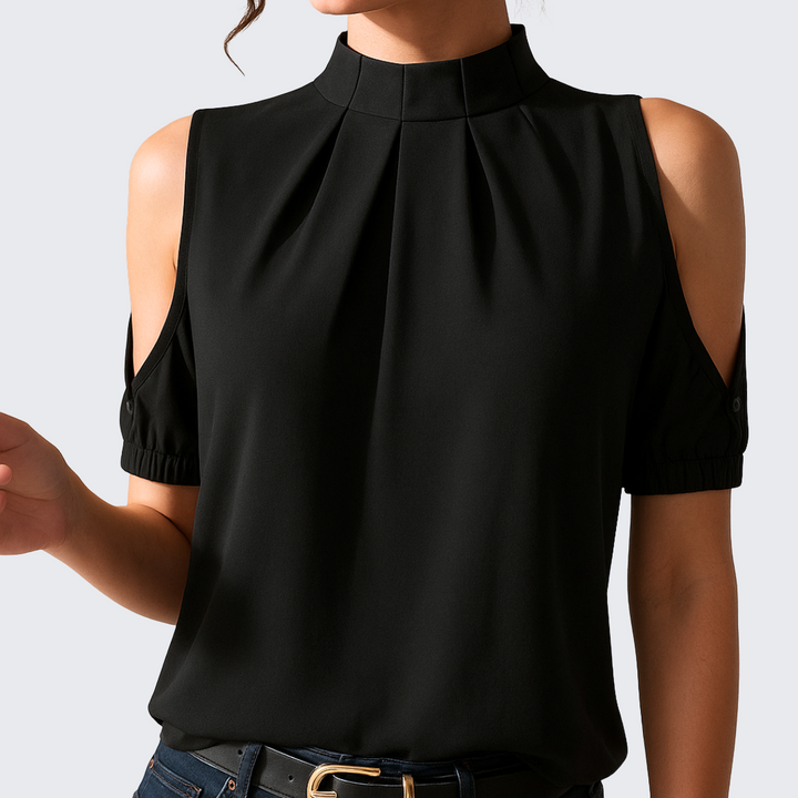 Eleanor & Emily™| Black Pleated Blouse With Split Sleeves
