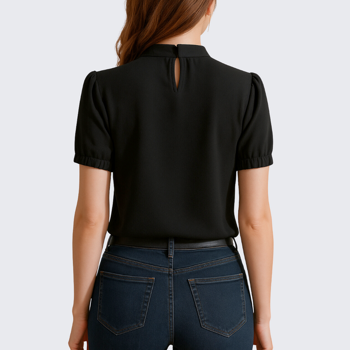 Eleanor & Emily™| Black Pleated Blouse With Split Sleeves