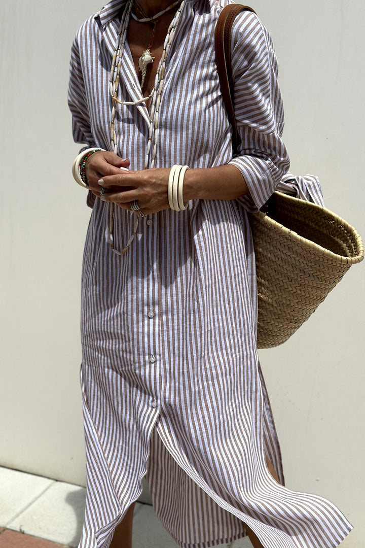Eleanor & Emily™ | Elegant Striped Shirt Dress
