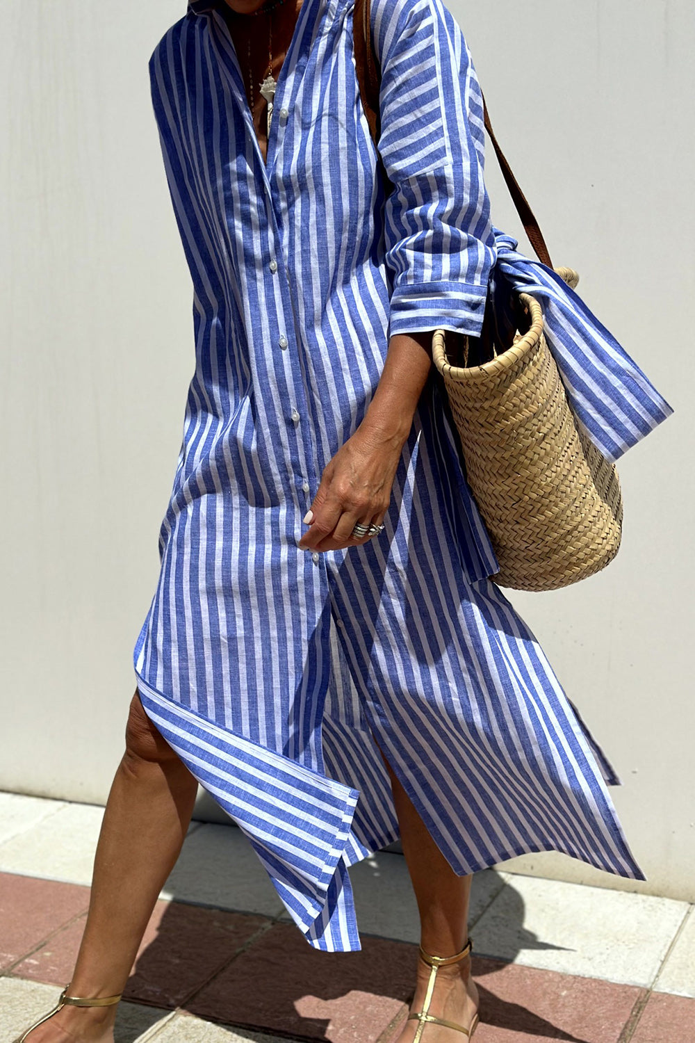 Eleanor & Emily™ | Elegant Striped Shirt Dress