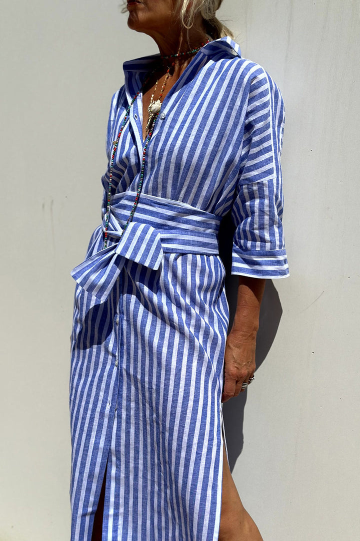 Eleanor & Emily™ | Elegant Striped Shirt Dress